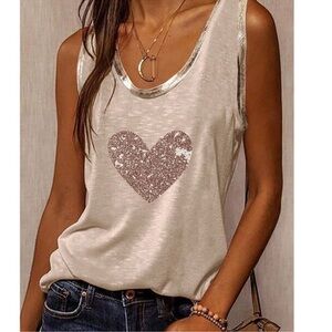 Solid Heart Print Scoop Neck Tank Top S M L XL